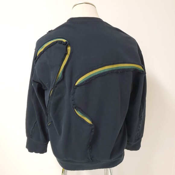 Black Distressed Green Gold Cutout Inset Ribbing Sweater Unisex JNBY - Picture 3 of 10